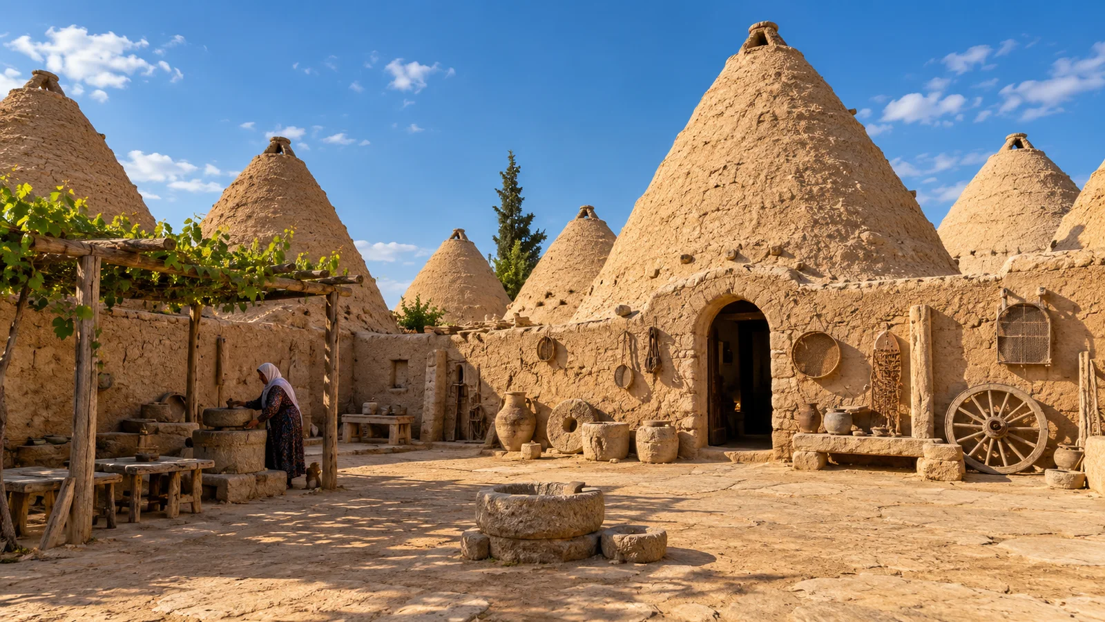 Harran'ın konik kubbeli evlerini betimleyen temsili görsel